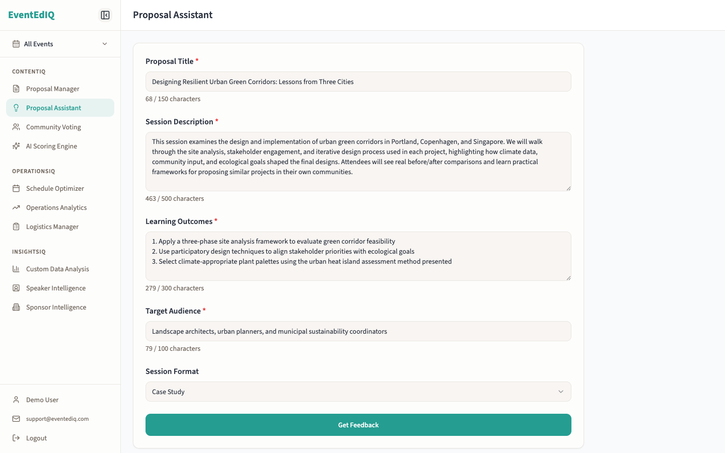 EventEdIQ Proposal Assistant — speaker submission form
